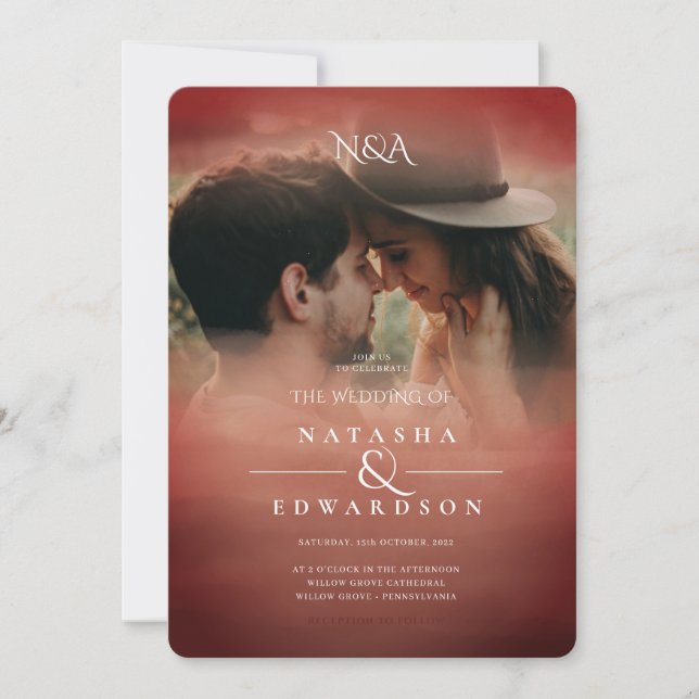 Chic Rose Gold Abstract Overlay Photo Wedding Invitation (Front)