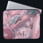 Chic Rose Gold Agate Geode Sparkle Monogram Laptop Sleeve<br><div class="desc">Chic Rose Gold Agate Geode Sparkle Monogram Laptop Sleeve with marble swirls of teal,  turquoise,  rose gold,  and mauve plum,  along with the sparkle of faux glitter sprinkled on top. Add your initial for a truly custom design. Perfect for your chic aesthetic.</div>