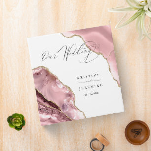 Chic Rose Gold Agate Glitter White Wedding Binder