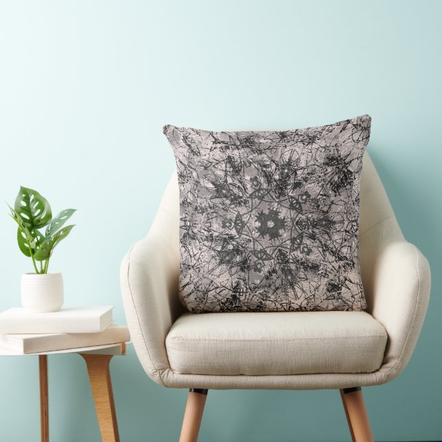 Chic Rose Gold and Black Mandala Drawing Throw Pillow (Chair)