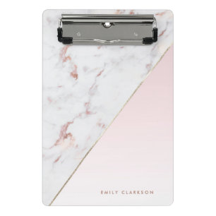 Chic Rose Gold and White Marble Personalized Mini Clipboard