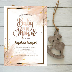 Chic Rose Gold Baby Foots Pampas Baby Shower Invitation