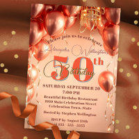 Chic Rose Gold Balloons & Chandelier 50th Birthday
