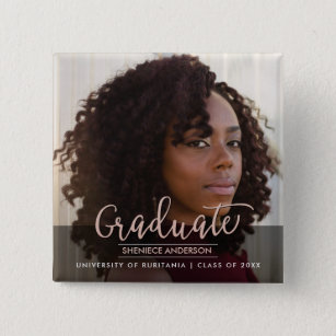 Chic Rose Gold & Black Graduation Party   Photo 2 Inch Square Button