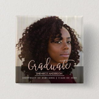 Chic Rose Gold & Black Graduation Party | Photo 2 Inch Square Button