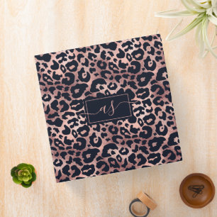 Chic Rose Gold Black Leopard Print Monogrammed Binder