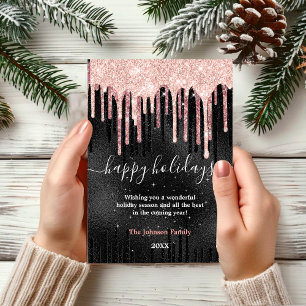 Chic rose gold black new year Christmas greeting  Card