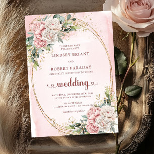 Chic Rose Gold Blush Floral Eucalyptus Wedding   Invitation