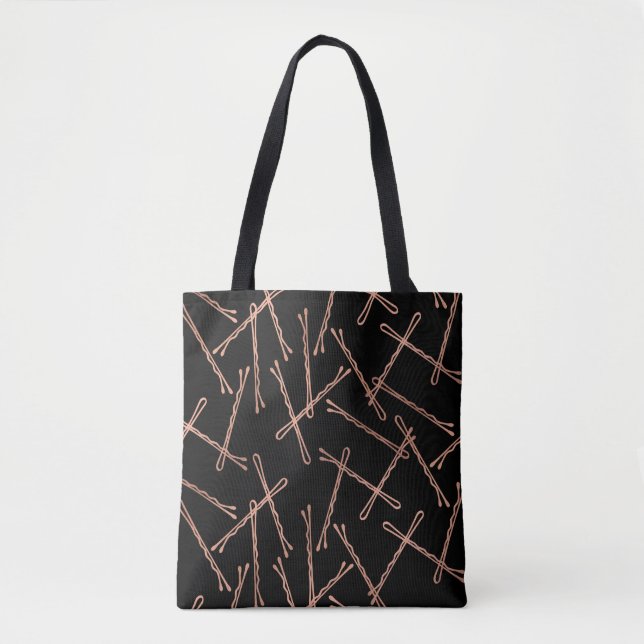 Chic Rose Gold Bobby Pins Black Tote Bag (Front)