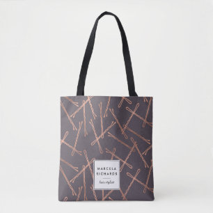 Chic Rose Gold Bobby Pins Grey Personalized Tote Bag