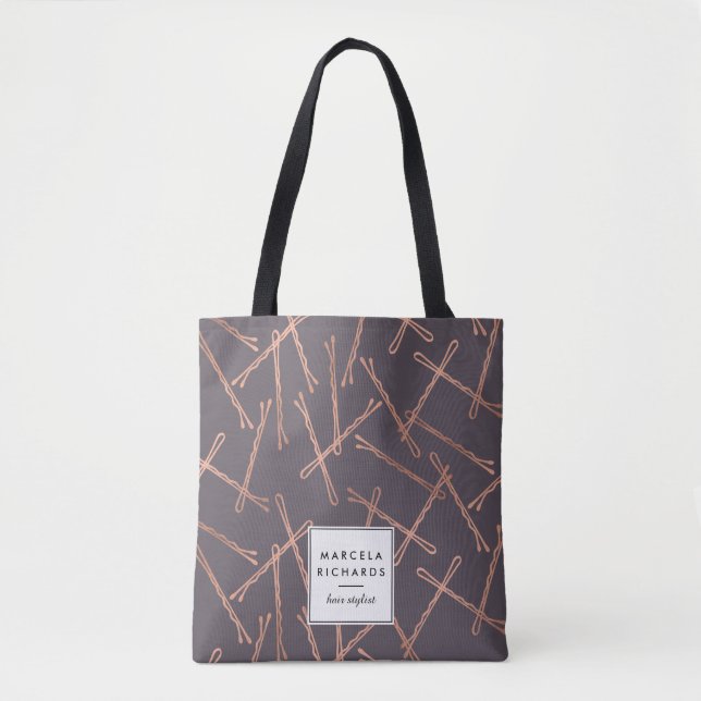 Chic Rose Gold Bobby Pins Grey Personalized Tote Bag (Front)