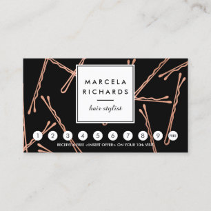 Chic Rose Gold Bobby Pins Hair Salon Black Loyalty Card