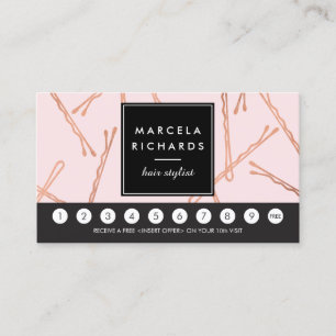Chic Rose Gold Bobby Pins Hair Salon Pink Loyalty Card