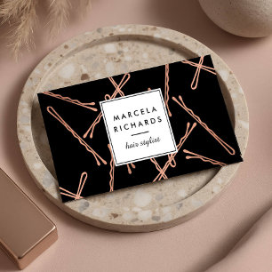Chic Rose Gold Bobby Pins Hair Stylist Salon Black Business Card
