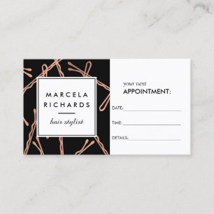 Chic Rose Gold Bobby Pins on Black Appointment Card