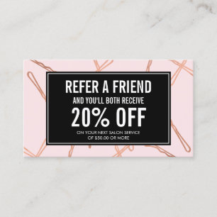 Chic Rose Gold Bobby Pins on Pink Referral Card