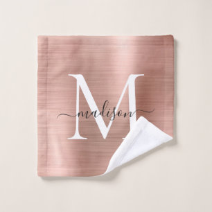Chic Rose Gold Brossé Monogramme Girly Script