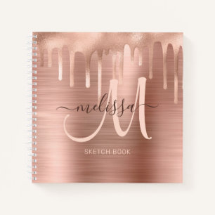 Chic Rose Gold Brushed Metal Blush Monogram Sketch Notebook