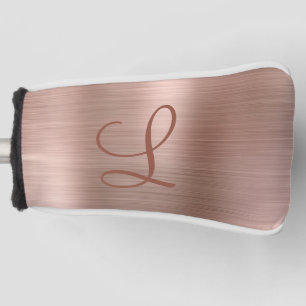 Chic Rose Gold Brushed Metal Monogram Initial Golf Head Cover
