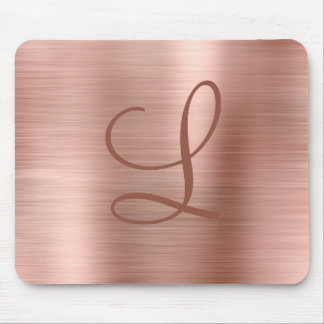 Chic Rose Gold Brushed Metal Monogram Initial Mouse Pad