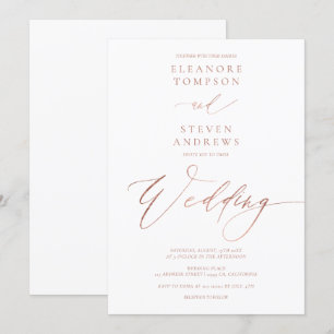 Chic rose gold calligraphy luxe white wedding invitation