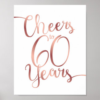 Chic Rose Gold CHEERS TO 60 YEARS Sign Print