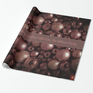 Chic Rose Gold Christmas Baubles Pattern Add Text Wrapping Paper