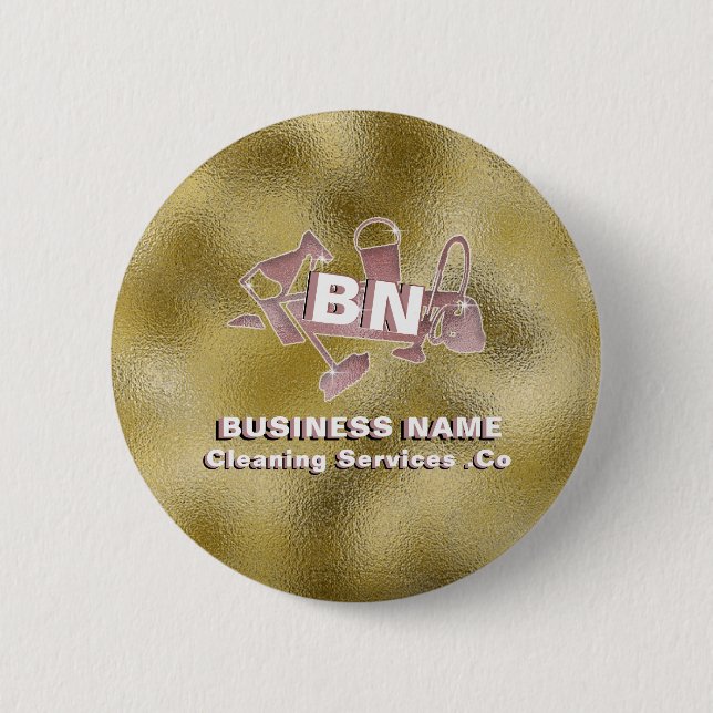 Chic Rose Gold Classy Logo Cleaning Service Golden 2 Inch Round Button (Front)