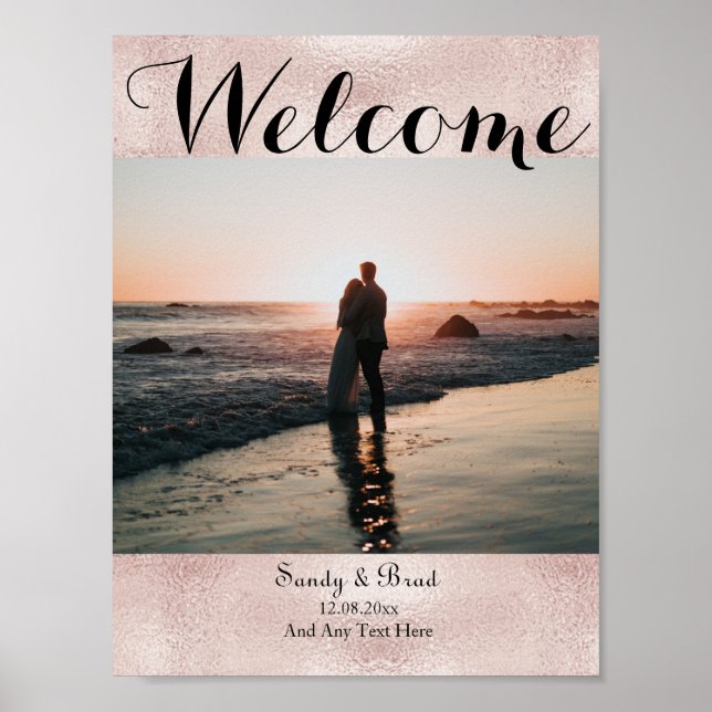 Chic Rose Gold Custom Photo  Save the Date Wedding Poster (Front)