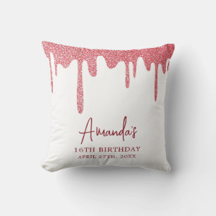 Chic Rose Gold Drip Glitter Sweet 16 Birthday Throw Pillow