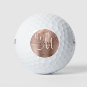 Chic Rose Gold Dripping Brushed Metal Blush Script Golf Balls