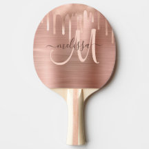 Chic Rose Gold Dripping Brushed Metal Blush Script