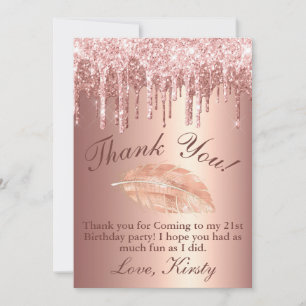 Chic Rose Gold Dripping Glitter Birthday Thank You Card