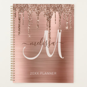 Chic Rose Gold Dripping Glitter Brushed Metal 2021 Planner