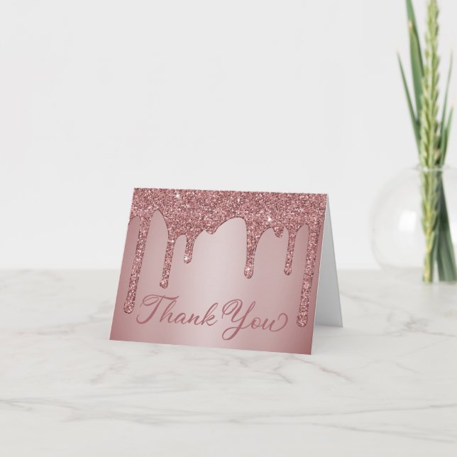Chic Rose Gold Dripping Glitter Thank You (Front)
