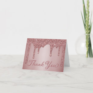 Chic Rose Gold Dripping Glitter Thank You Card