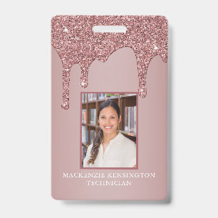 Chic Rose Gold Dripping Sparkle Glitter Monogram Badge