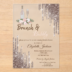 Chic Rose Gold Drips Brunch & Bubbly Bridal Shower Acrylic Invitations