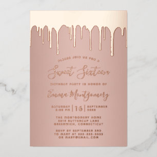 Chic Rose Gold Drips Sweet 16 Birthday Party