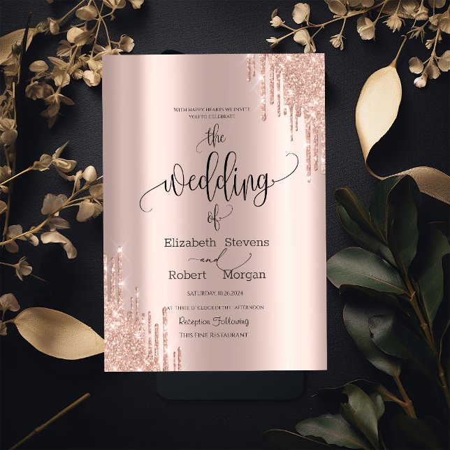 Chic Rose Gold Drips Wedding Invitation (Creator Uploaded)