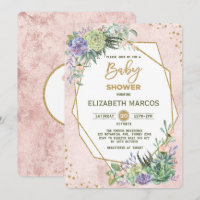Chic Rose Gold Fiesta Baby Shower Invite Geometric