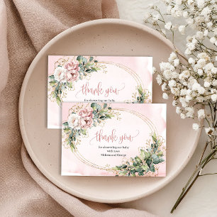 Chic Rose Gold Floral Greenery Thank You Card