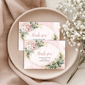 Chic Rose Gold Floral Greenery Thank You Card