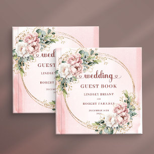 Chic Rose Gold Flowers and Greenery Wedding Guest  Book