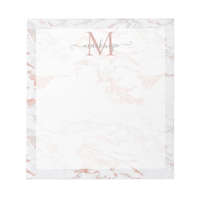 Chic Rose Gold Foil Marble Monogram Notepad (Front)