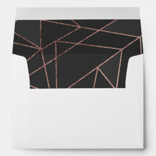 Chic Rose Gold Geometric Outline on Black Charcoal Envelopes