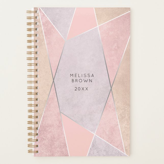 Chic Rose Gold Geometric Trendy Modern Pink Silver Planner (Front)