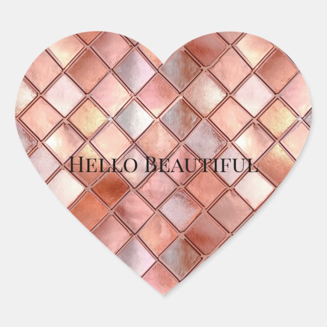 Chic Rose Gold Glam Tiles Heart Sticker (Front)