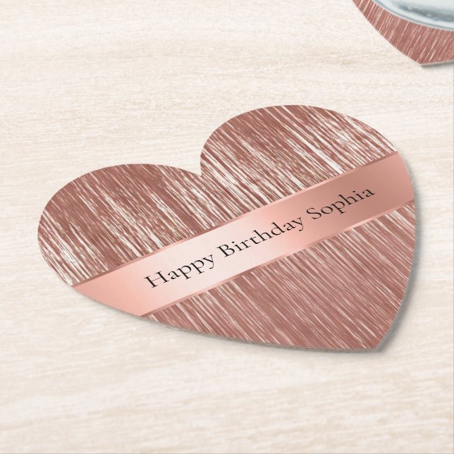 Chic Rose Gold Glam Tinsel Stripes Christmas Paper Coaster (Angled)
