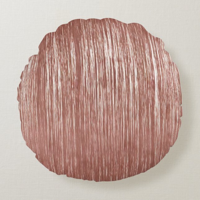 Chic Rose Gold Glam Tinsel Stripes Christmas Round Pillow (Front)